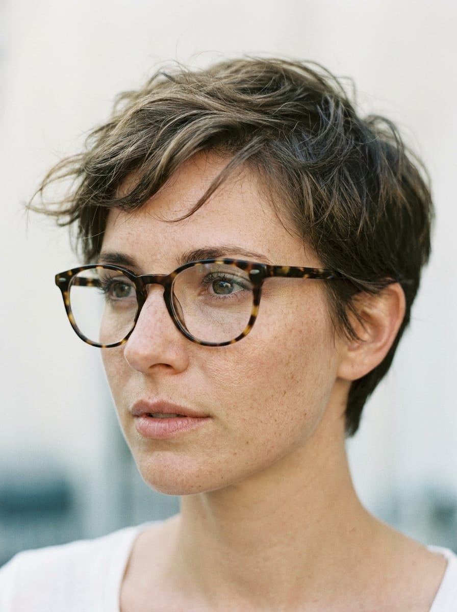 Soft Pixie mit Brille - Kurzhaarfrisur mit Brille